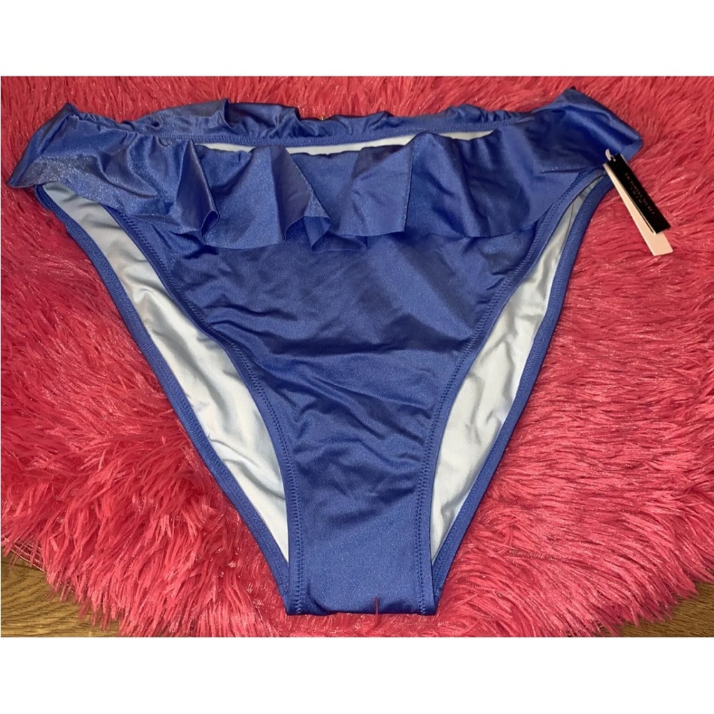 Victorias Secret‎ Ruffled Ruffle Cheeky Swim Bikini Bottom High Waist Blue XL